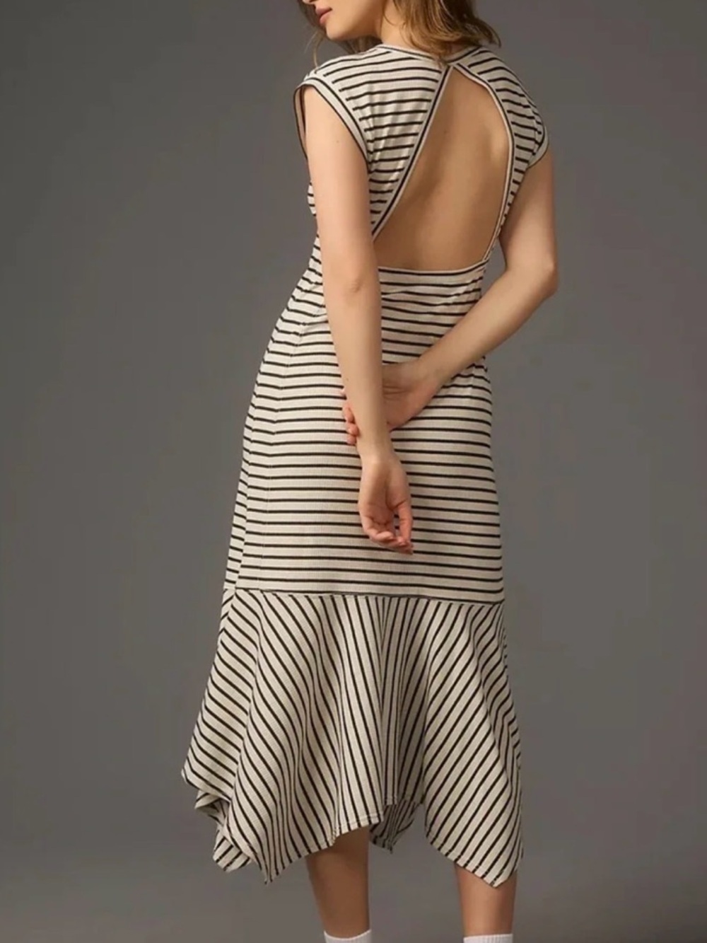 Anthropologie / Daily Practice Black and White Strip Backless Dress